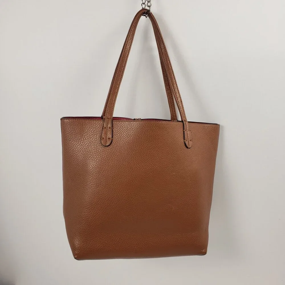 Kris Ana Reversible Handbag Camel Tan Red Key Ring Tote Bucket Purse